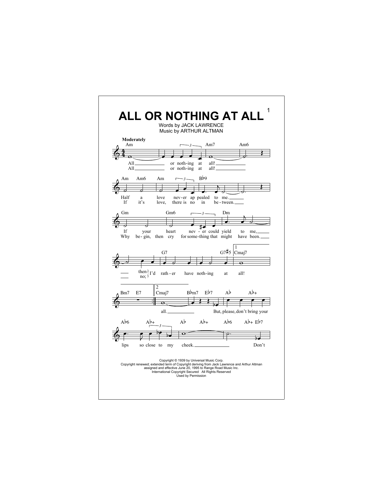 All Or Nothing At All (Lead Sheet / Fake Book) von Frank Sinatra