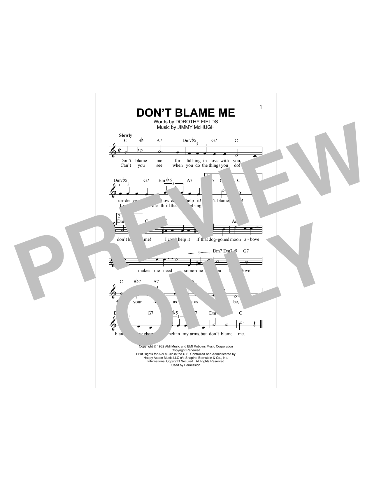 Don't Blame Me (Lead Sheet / Fake Book) von Dorothy Fields