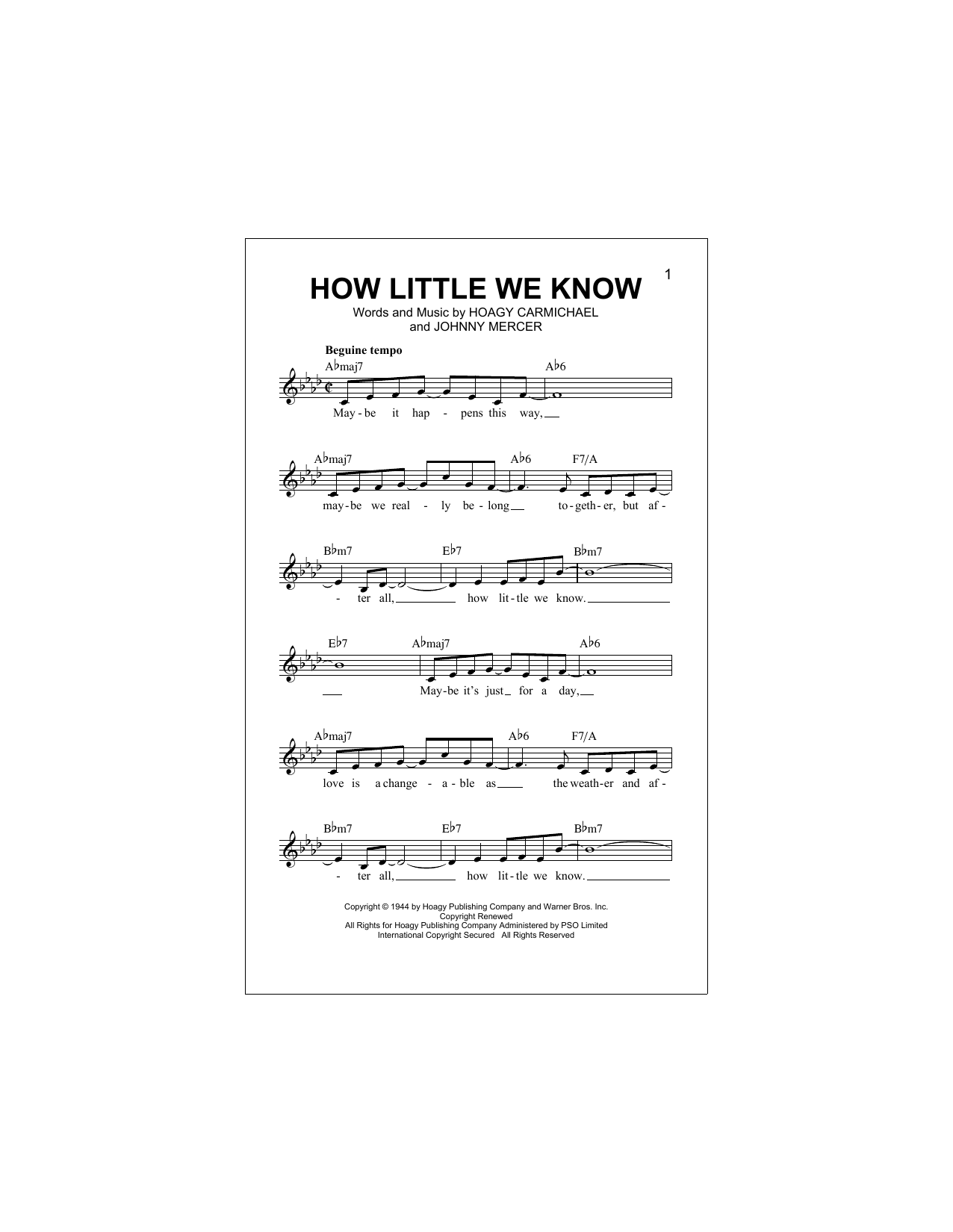 How Little We Know (Lead Sheet / Fake Book) von Hoagy Carmichael