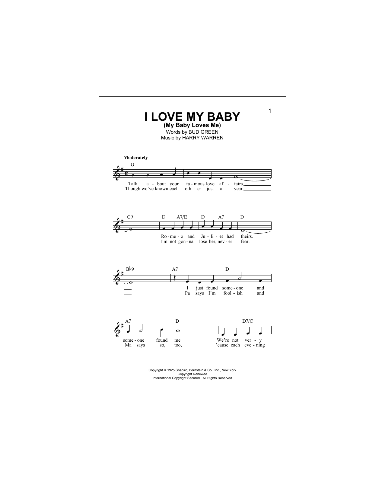 I Love My Baby (My Baby Loves Me) (Lead Sheet / Fake Book) von Bud Green