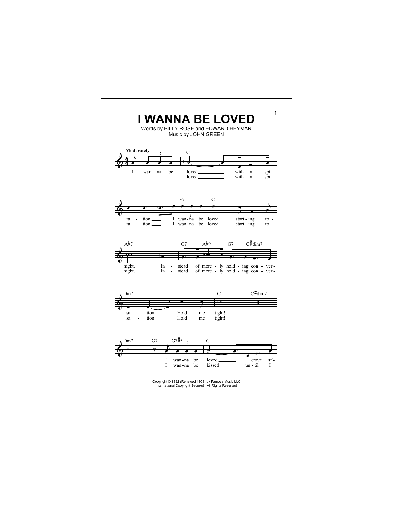 I Wanna Be Loved (Lead Sheet / Fake Book) von Billy Rose
