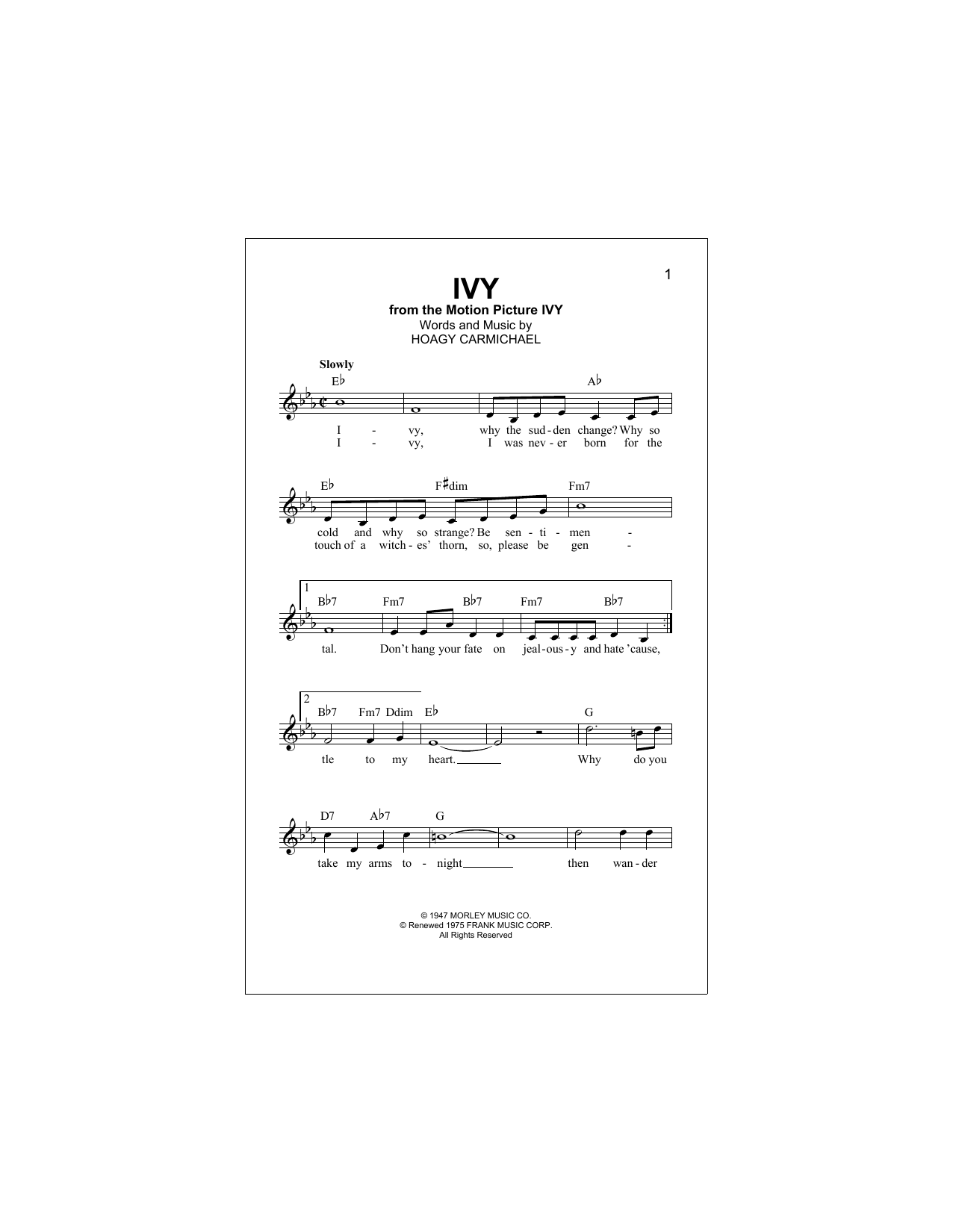 Ivy (Lead Sheet / Fake Book) von Hoagy Carmichael