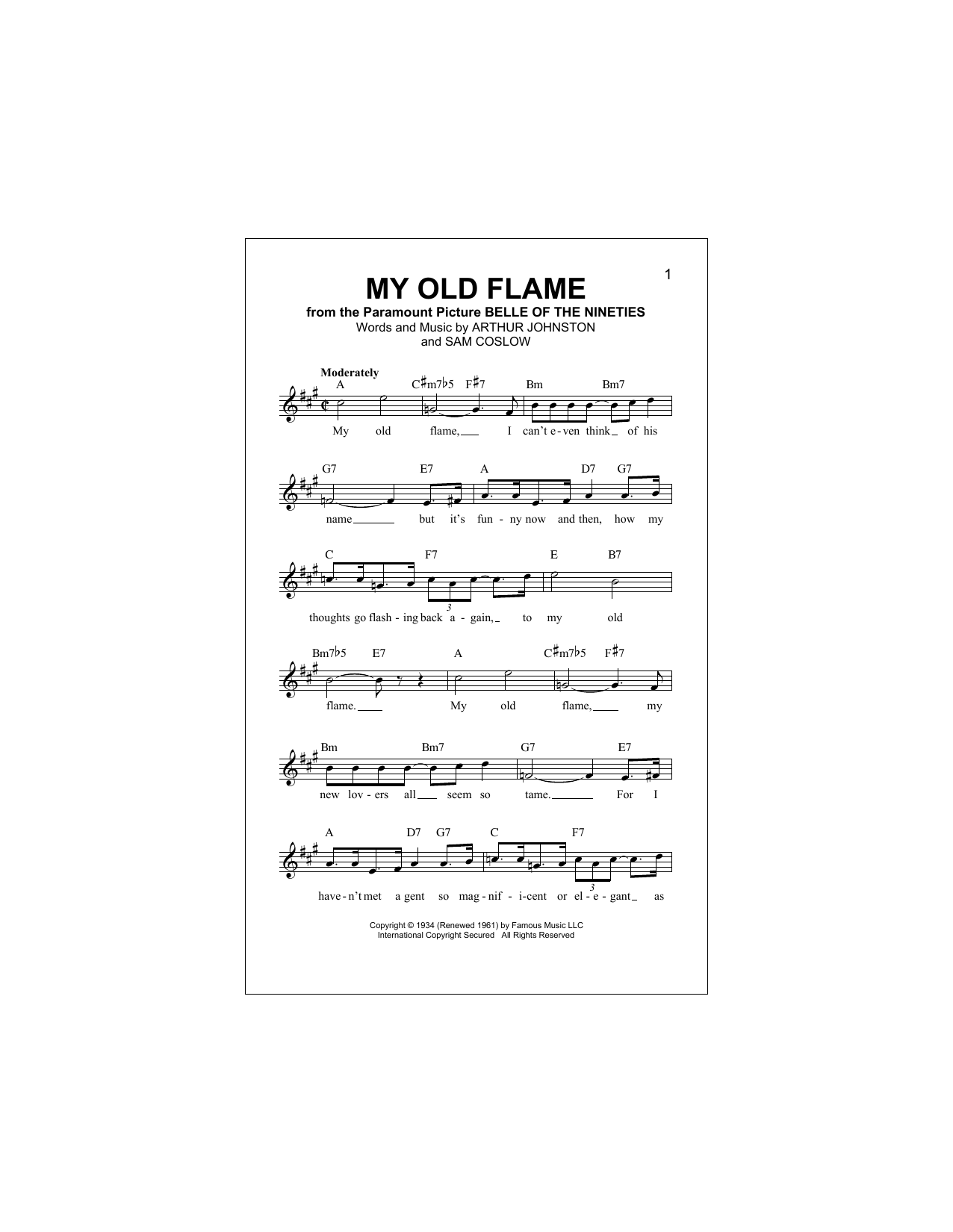 My Old Flame (Lead Sheet / Fake Book) von Peggy Lee