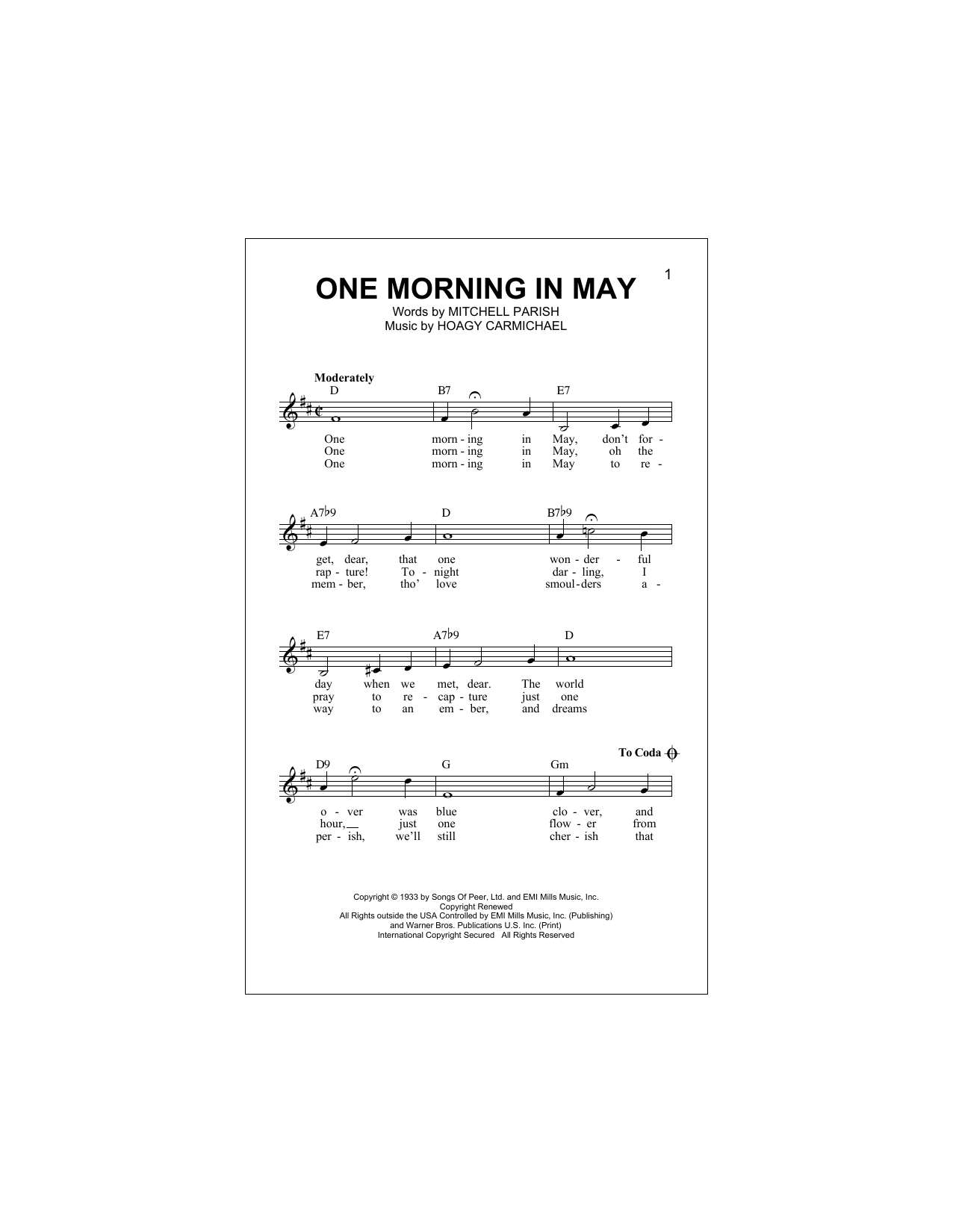 One Morning In May (Lead Sheet / Fake Book) von Hoagy Carmichael