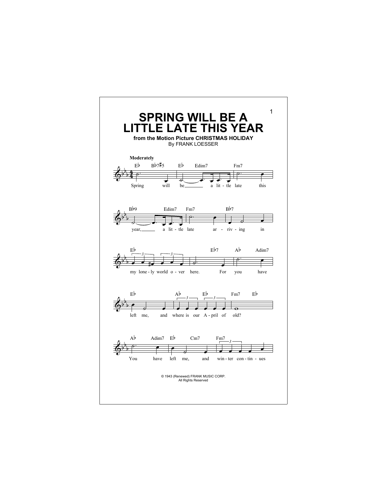 Spring Will Be A Little Late This Year (Lead Sheet / Fake Book) von Frank Loesser