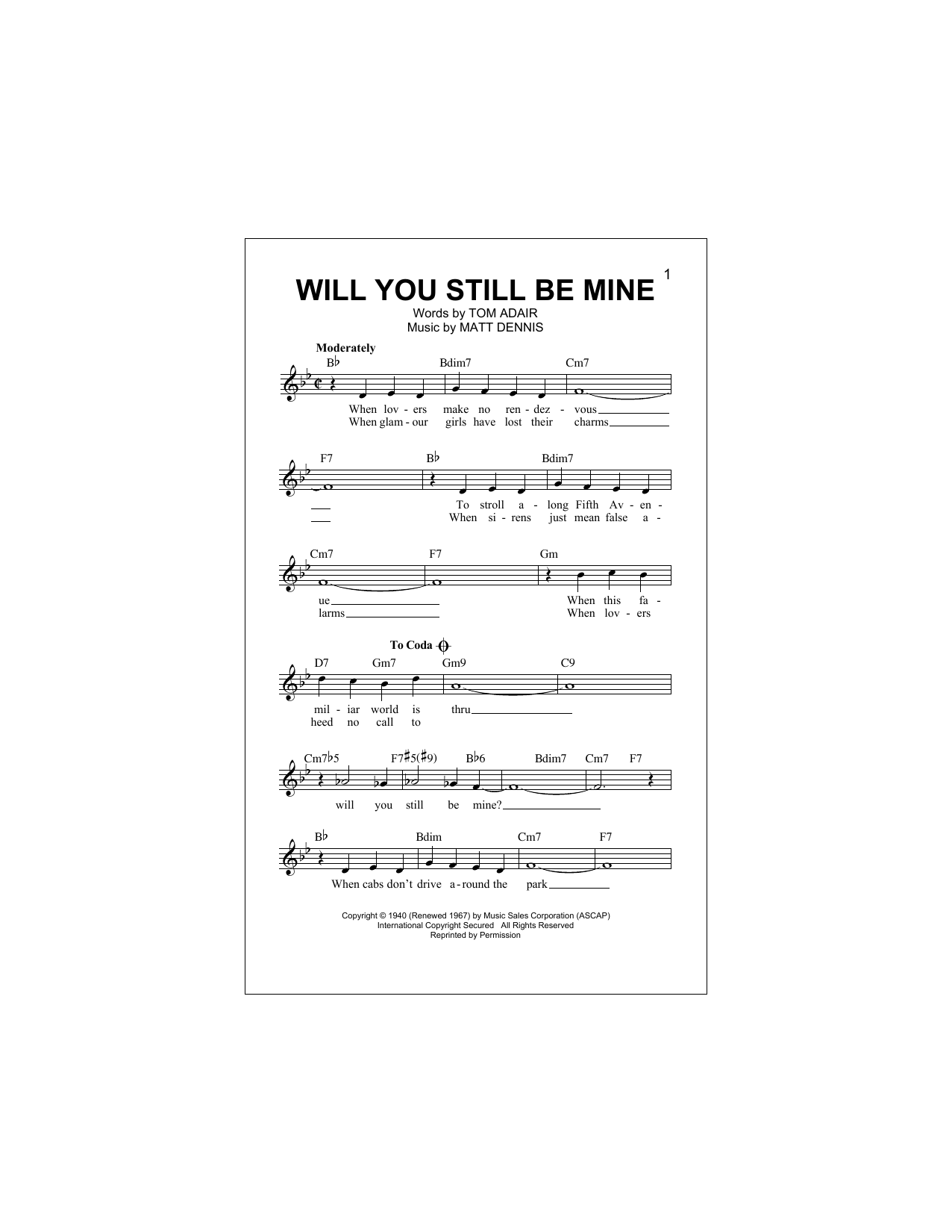 Will You Still Be Mine (Lead Sheet / Fake Book) von Tom Adair