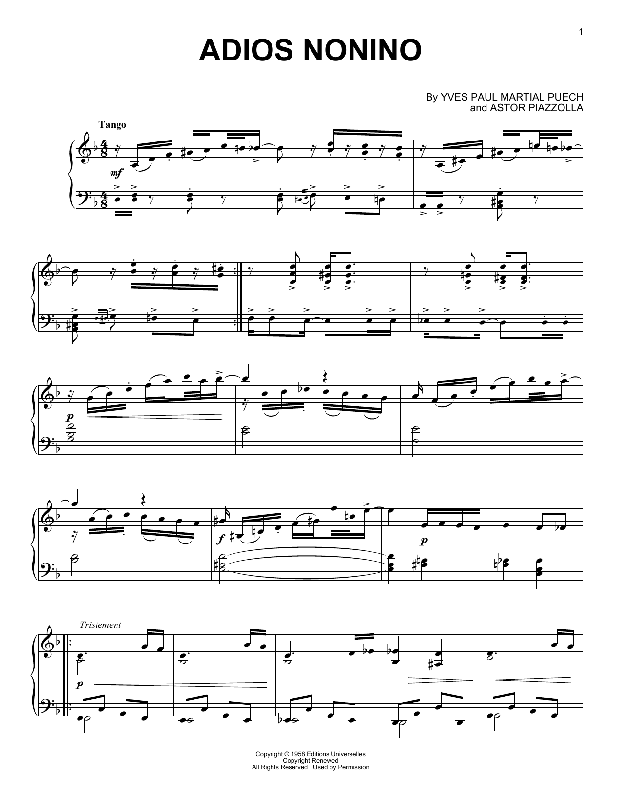 Adios Nonino (Piano Solo) von Astor Piazzolla