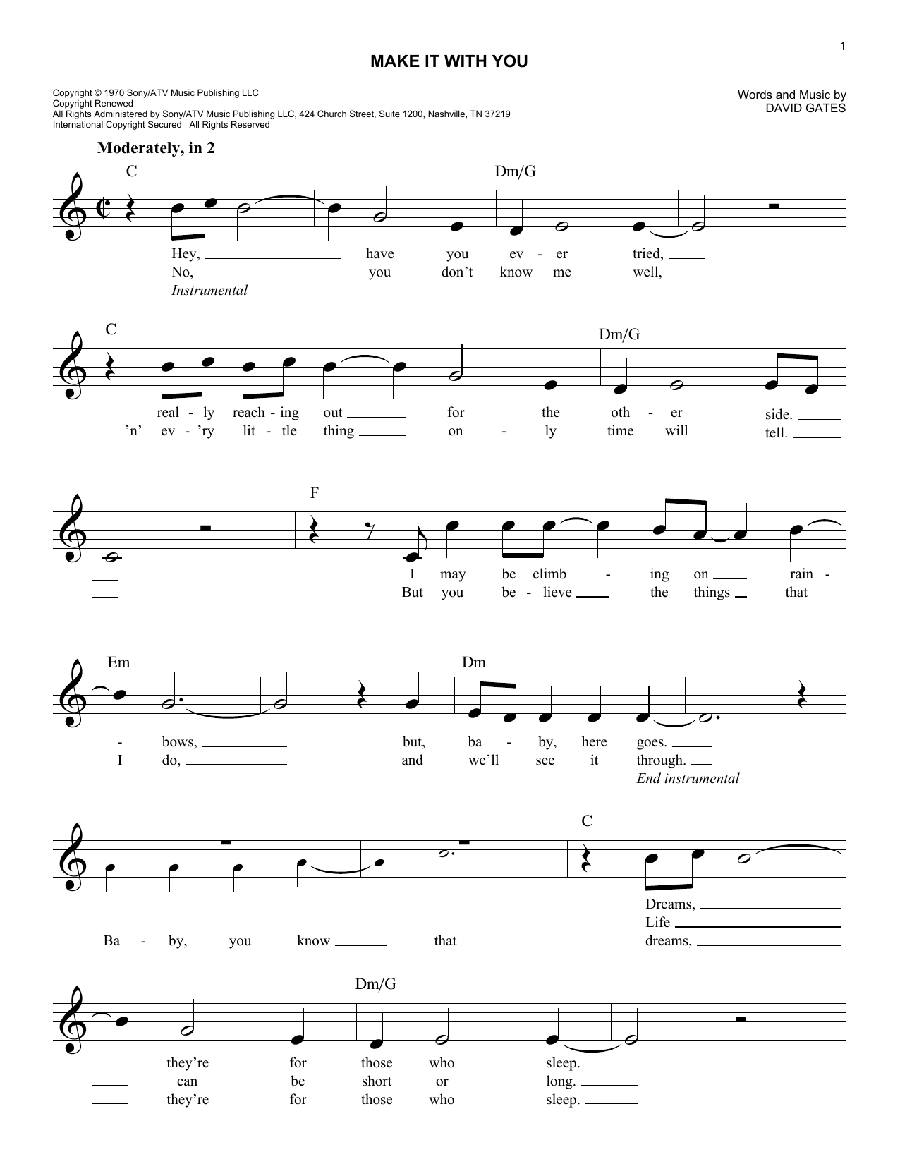 Make It With You (Lead Sheet / Fake Book) von Bread