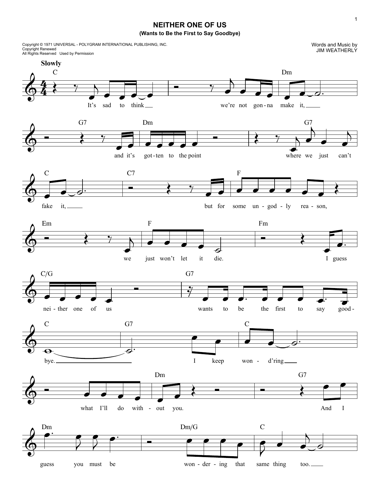 Neither One Of Us (Wants To Be The First To Say Goodbye) (Lead Sheet / Fake Book) von Gladys Knight & The Pips