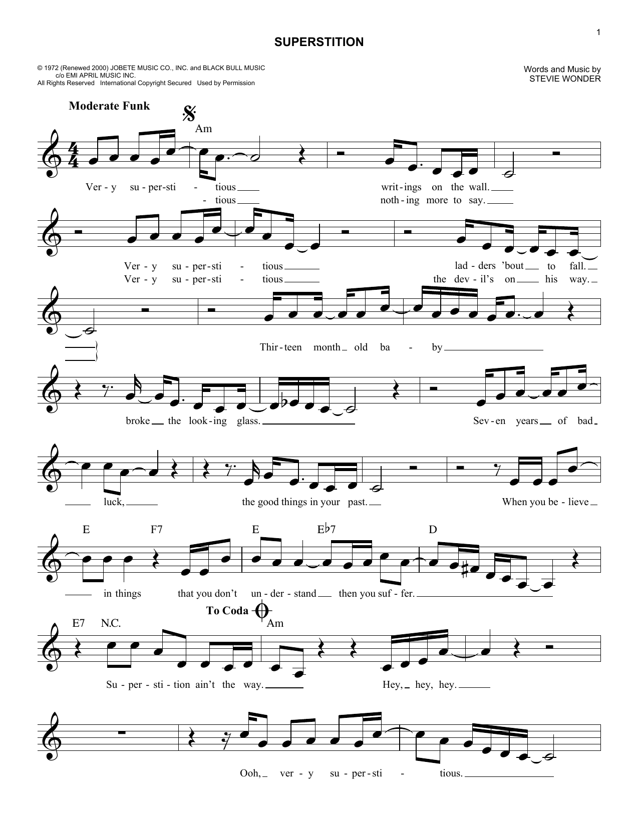 Superstition (Lead Sheet / Fake Book) von Stevie Wonder