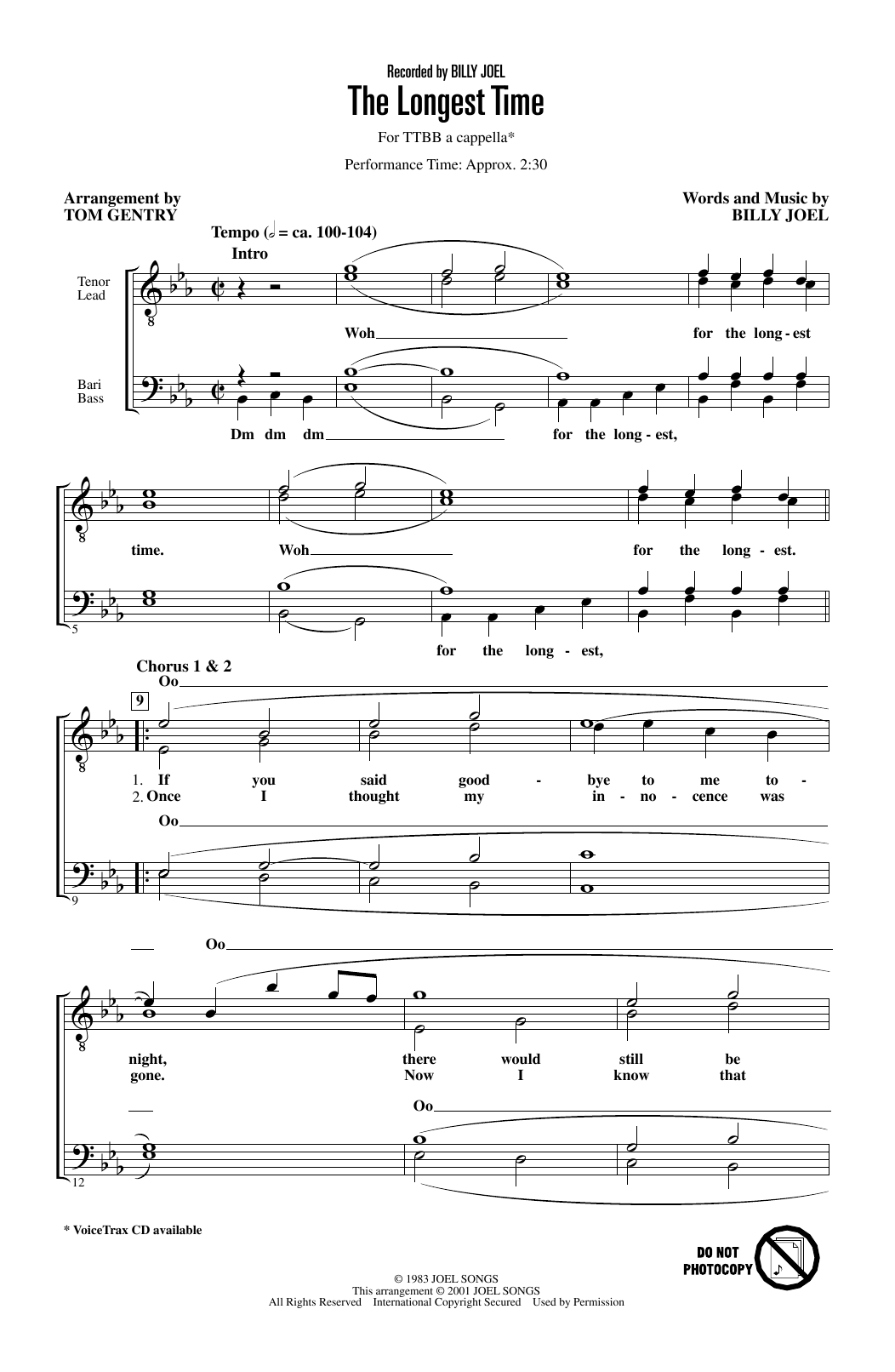 The Longest Time (arr. Tom Gentry) (TTBB Choir) von Billy Joel