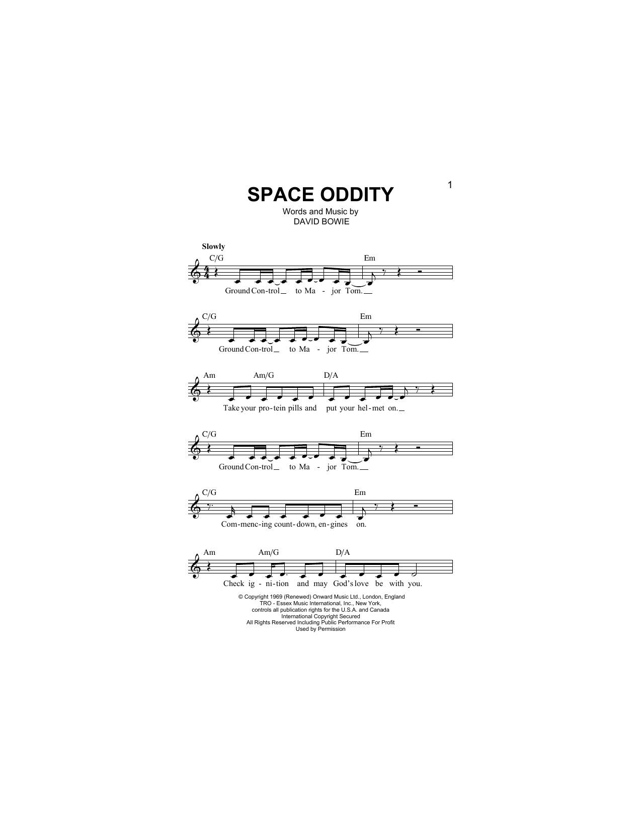 Space Oddity (Lead Sheet / Fake Book) von David Bowie