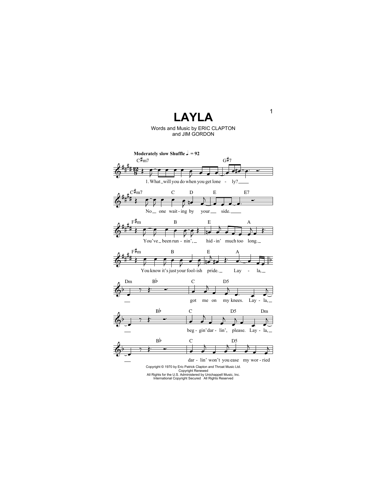 Layla (Lead Sheet / Fake Book) von Eric Clapton