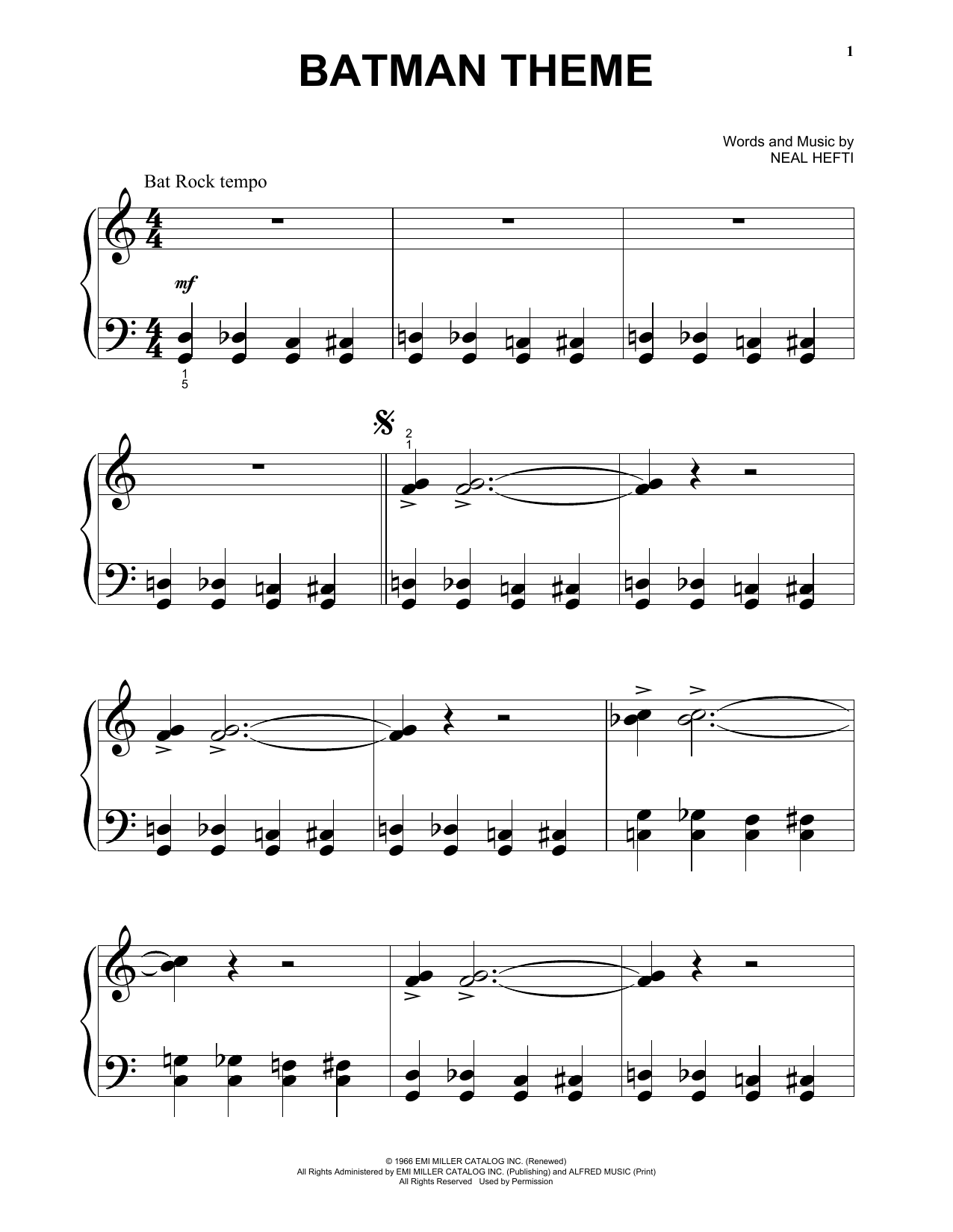Batman Theme (Big Note Piano) von Neal Hefti
