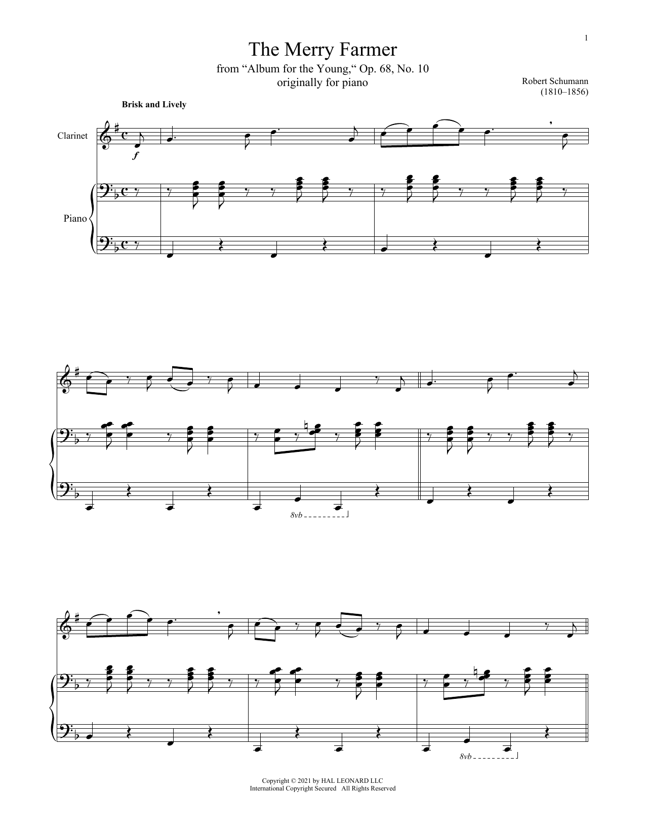 The Happy Farmer (Clarinet and Piano) von Robert Schumann