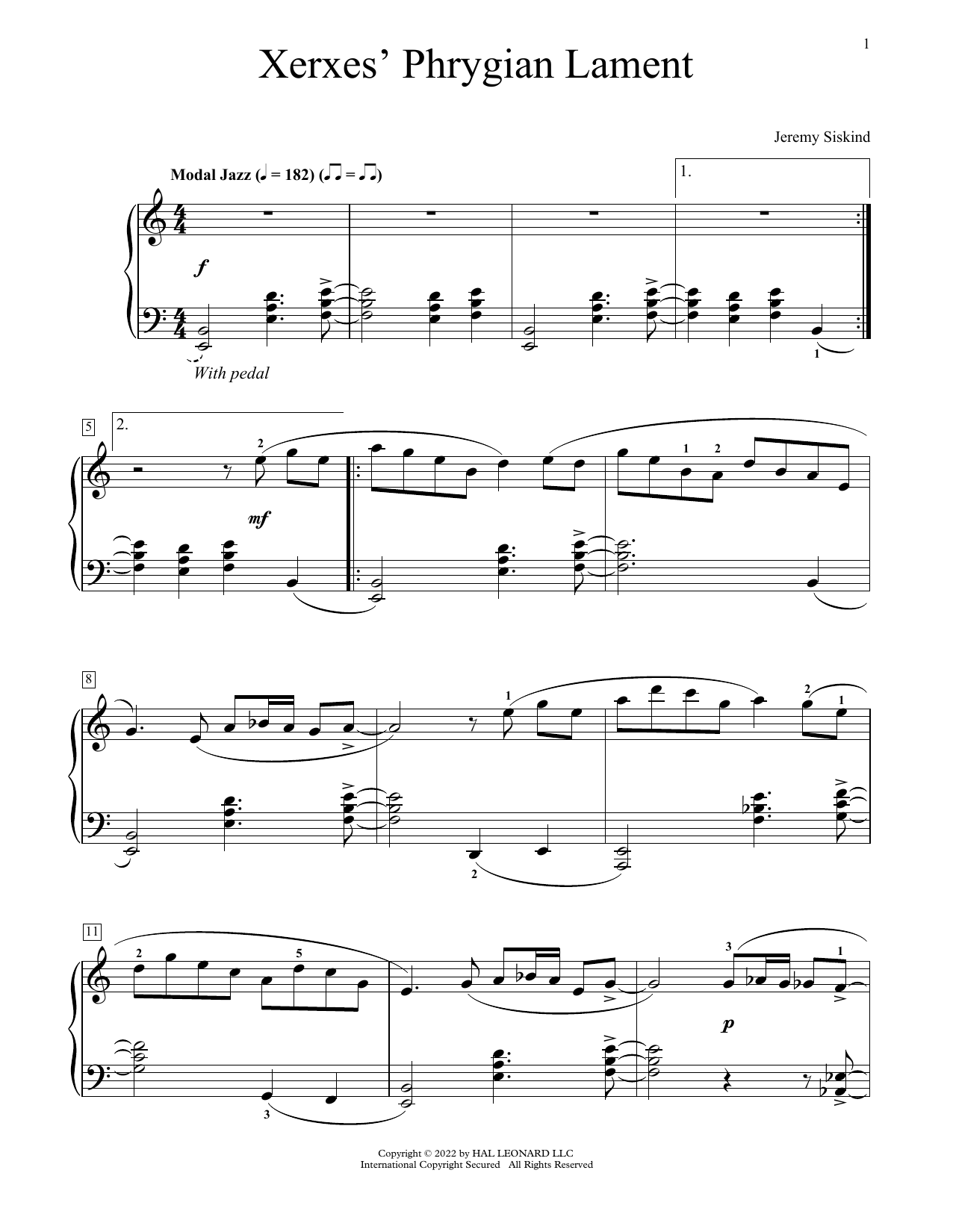 Xerxes' Phrygian Lament (Educational Piano) von Jeremy Siskind