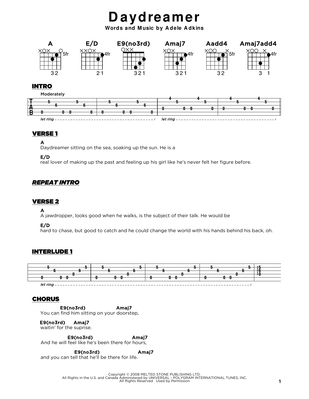 Daydreamer (Really Easy Guitar) von Adele