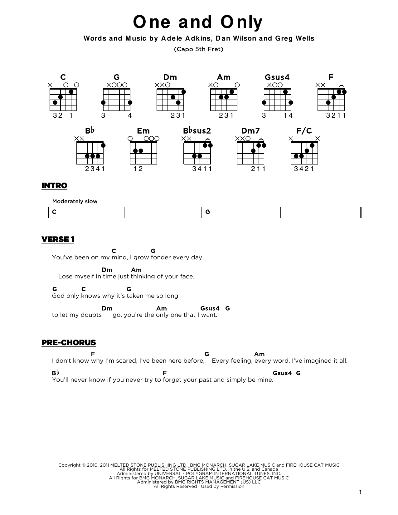 One And Only (Really Easy Guitar) von Adele