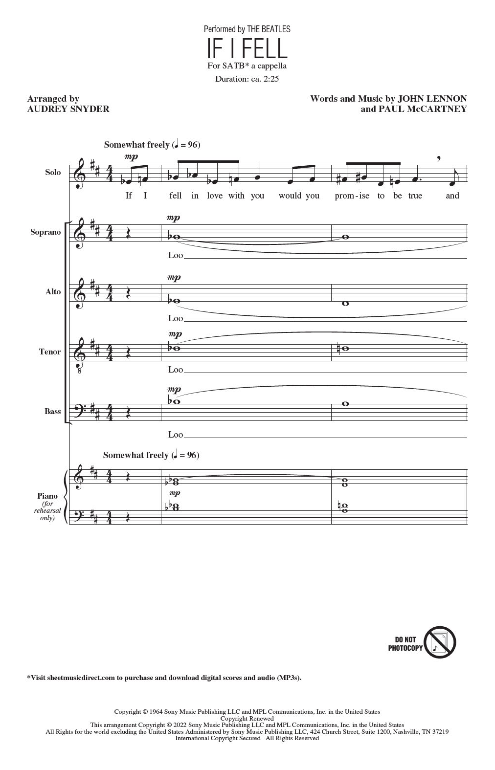 If I Fell (arr. Audrey Snyder) (SATB Choir) von The Beatles
