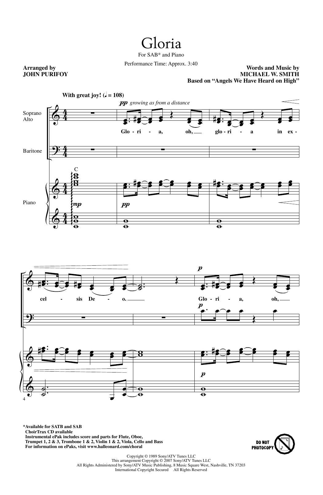 Gloria (arr. John Purifoy) (SAB Choir) von Michael W. Smith