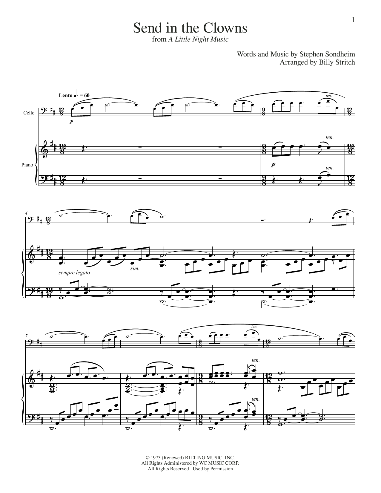 Send In The Clowns (from A Little Night Music) (arr. Billy Stritch) (Cello and Piano) von Stephen Sondheim