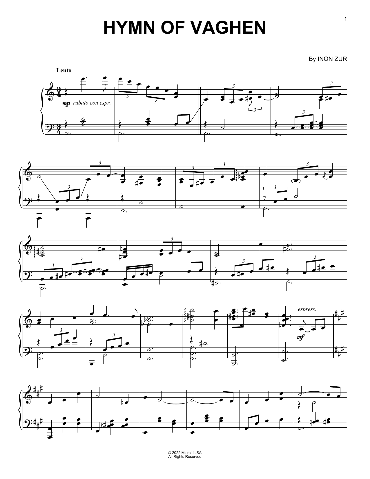 Hymn Of Vaghen (from Syberia: The World Before) (Piano Solo) von Inon Zur