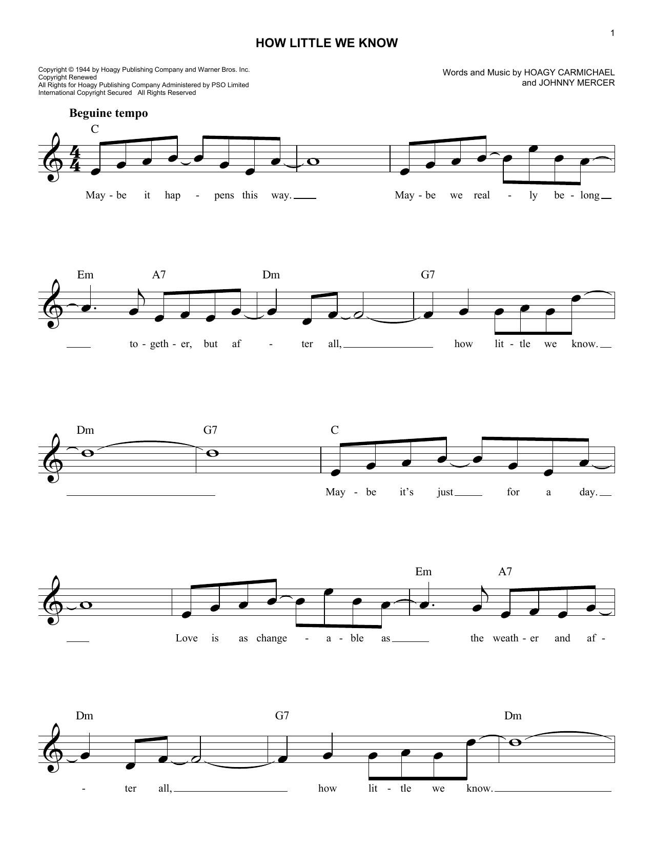 How Little We Know (Lead Sheet / Fake Book) von Johnny Mercer