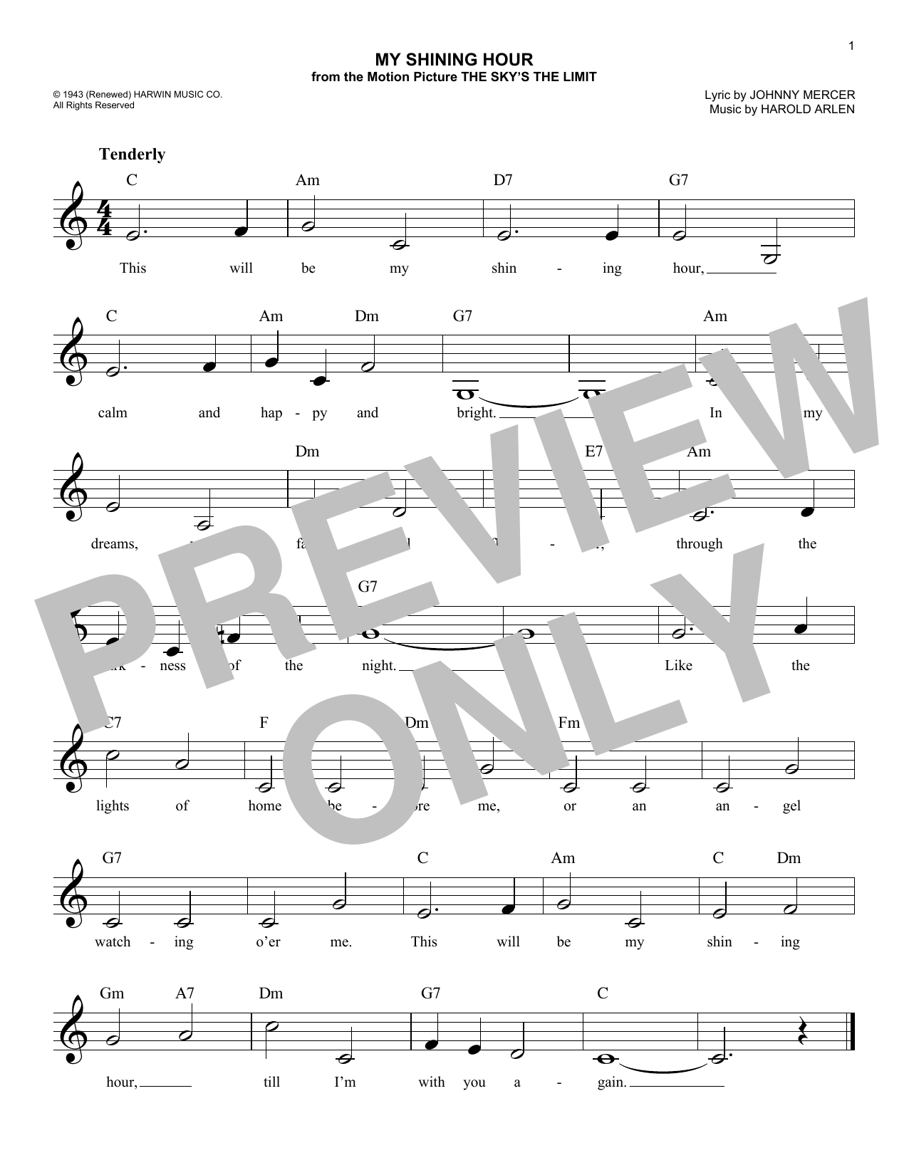 My Shining Hour (Lead Sheet / Fake Book) von Harold Arlen