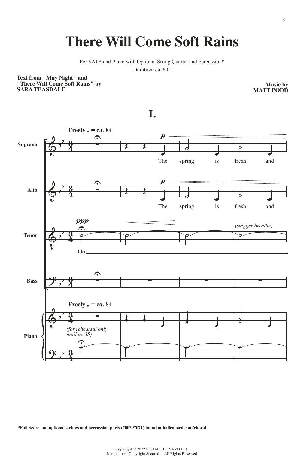 There Will Come Soft Rains (SATB Choir) von Sara Teasdale and Matt Podd