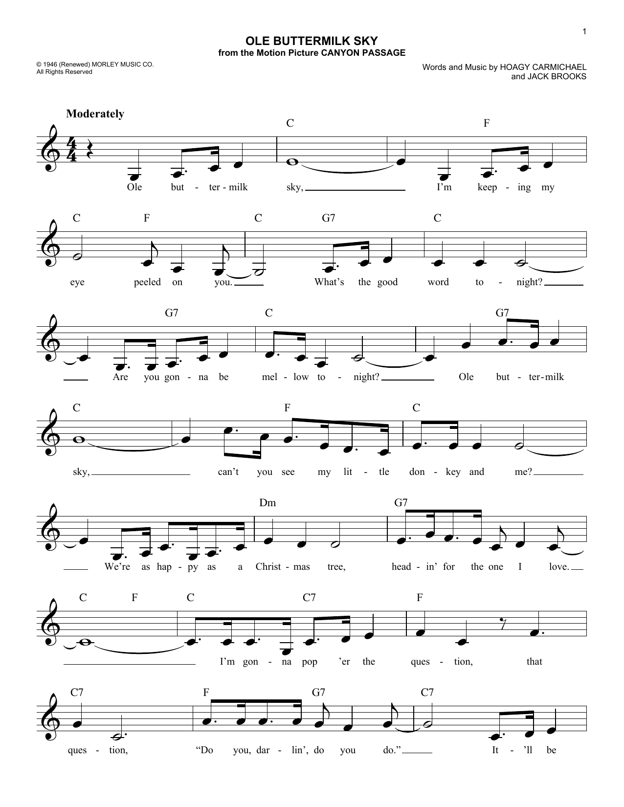 Ole Buttermilk Sky (Lead Sheet / Fake Book) von Hoagy Carmichael