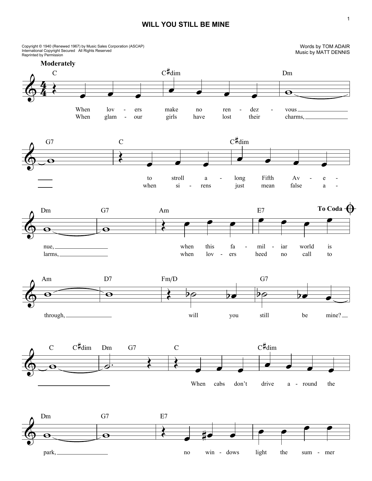 Will You Still Be Mine (Lead Sheet / Fake Book) von Tom Adair