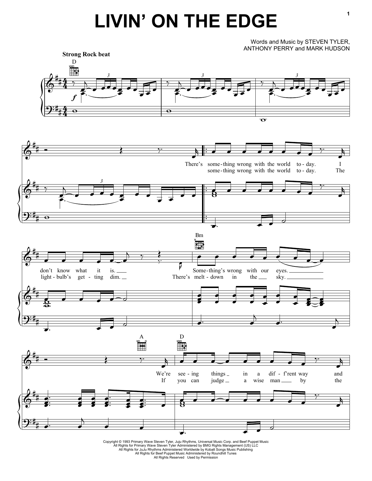 Livin' On The Edge (Piano, Vocal & Guitar Chords (Right-Hand Melody)) von Aerosmith
