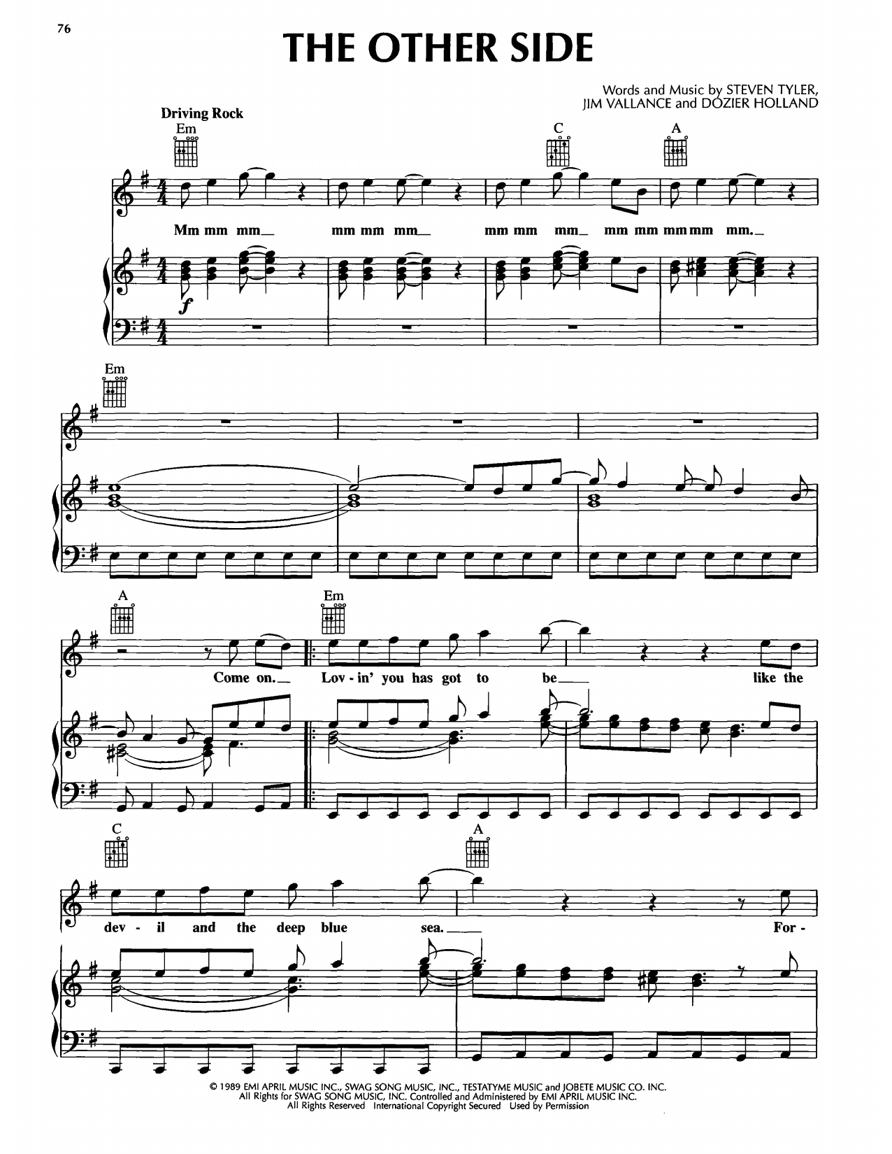 The Other Side (Piano, Vocal & Guitar Chords (Right-Hand Melody)) von Aerosmith
