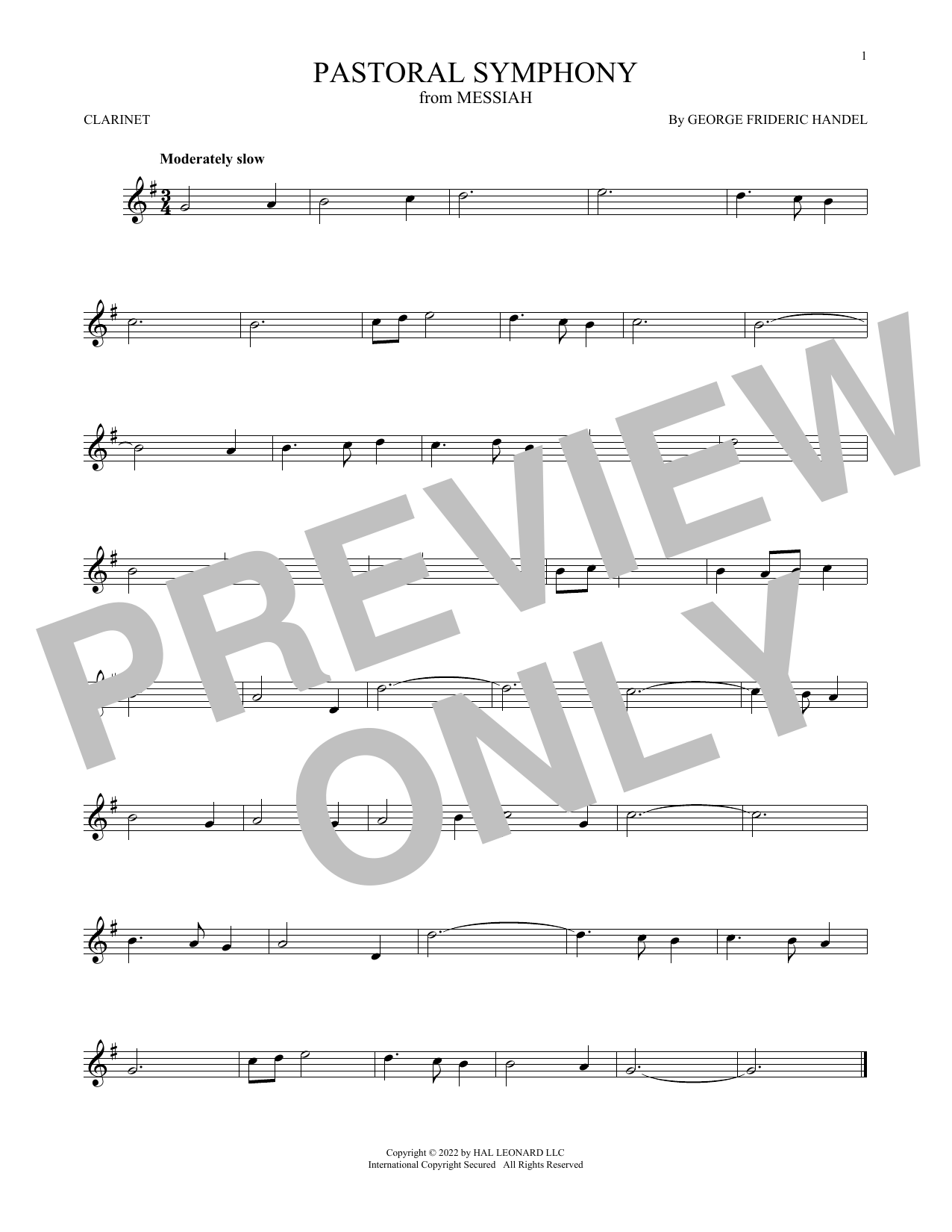 Pastoral Symphony (Clarinet Solo) von George Frideric Handel