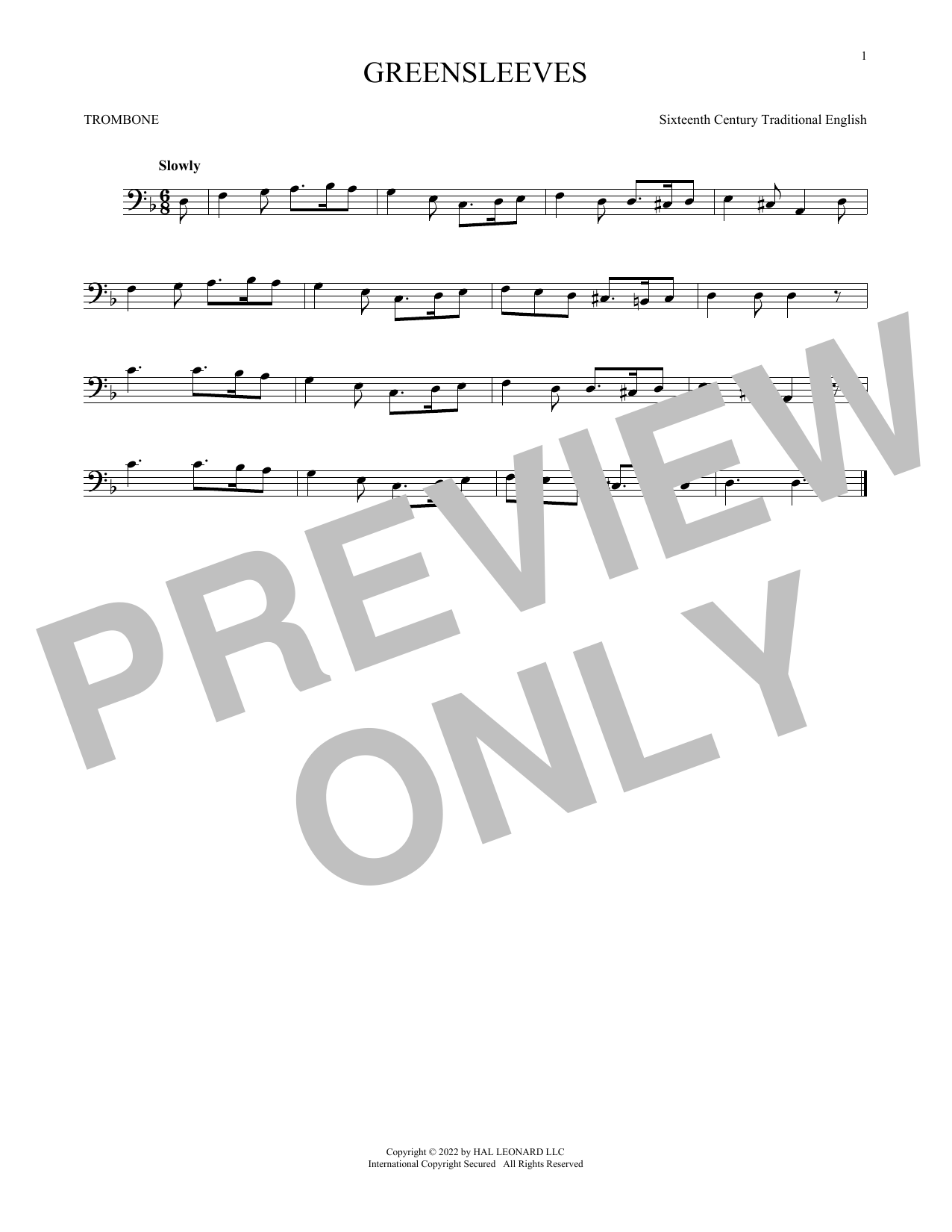 Greensleeves (Trombone Solo) von Traditional English