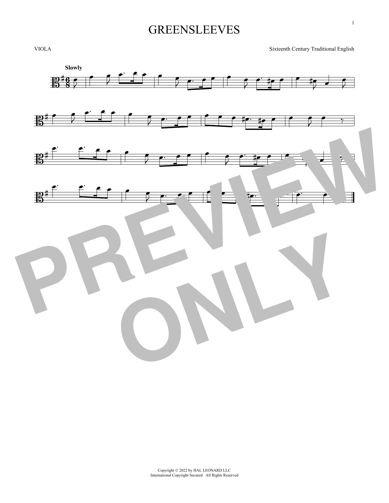 Greensleeves (Viola Solo) von Traditional English