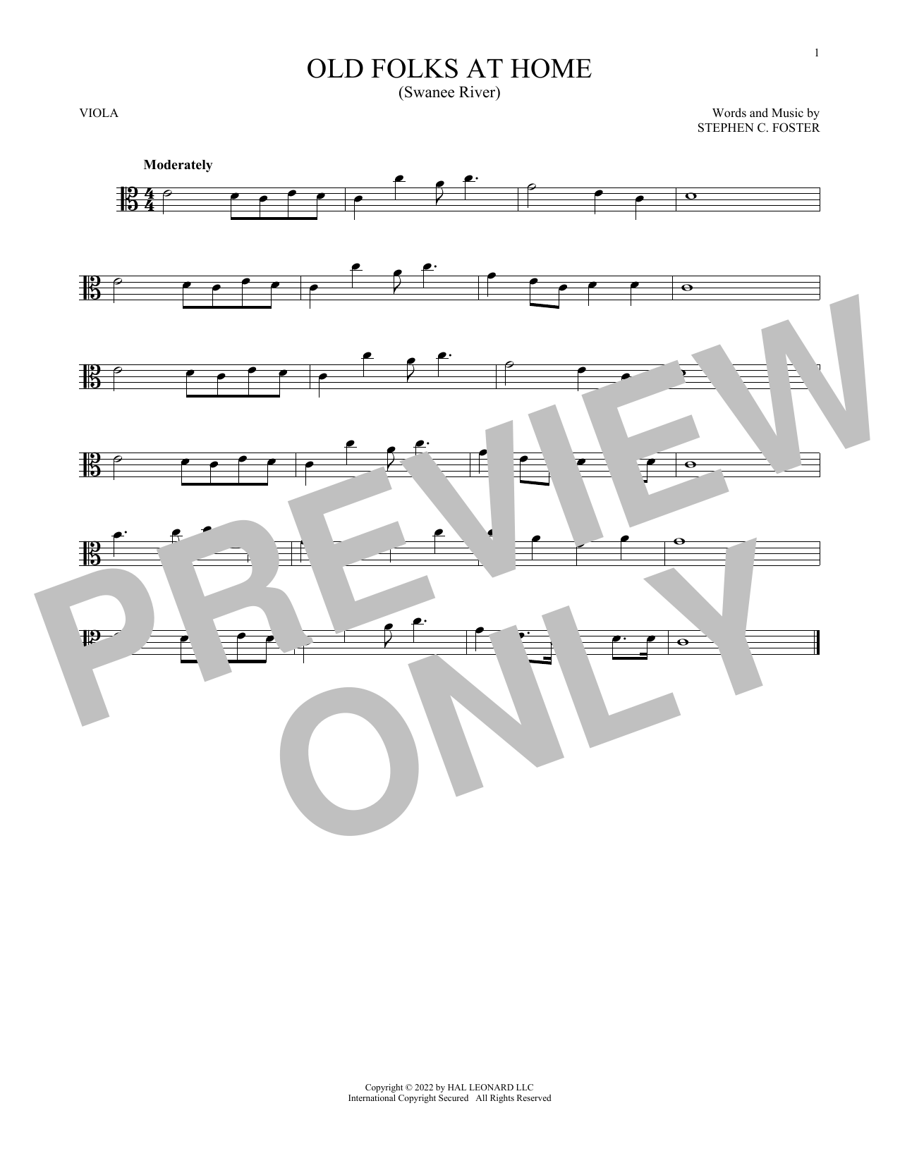 Old Folks At Home (Swanee River) (Viola Solo) von Stephen C. Foster