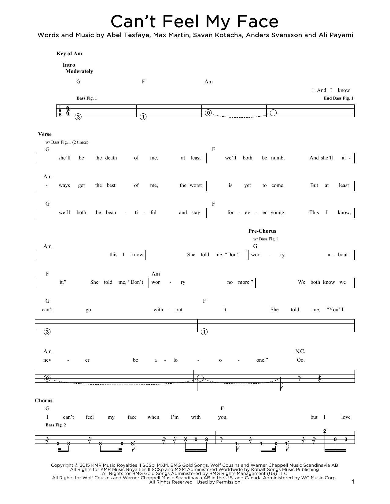 Can't Feel My Face (Easy Bass Tab) von The Weeknd