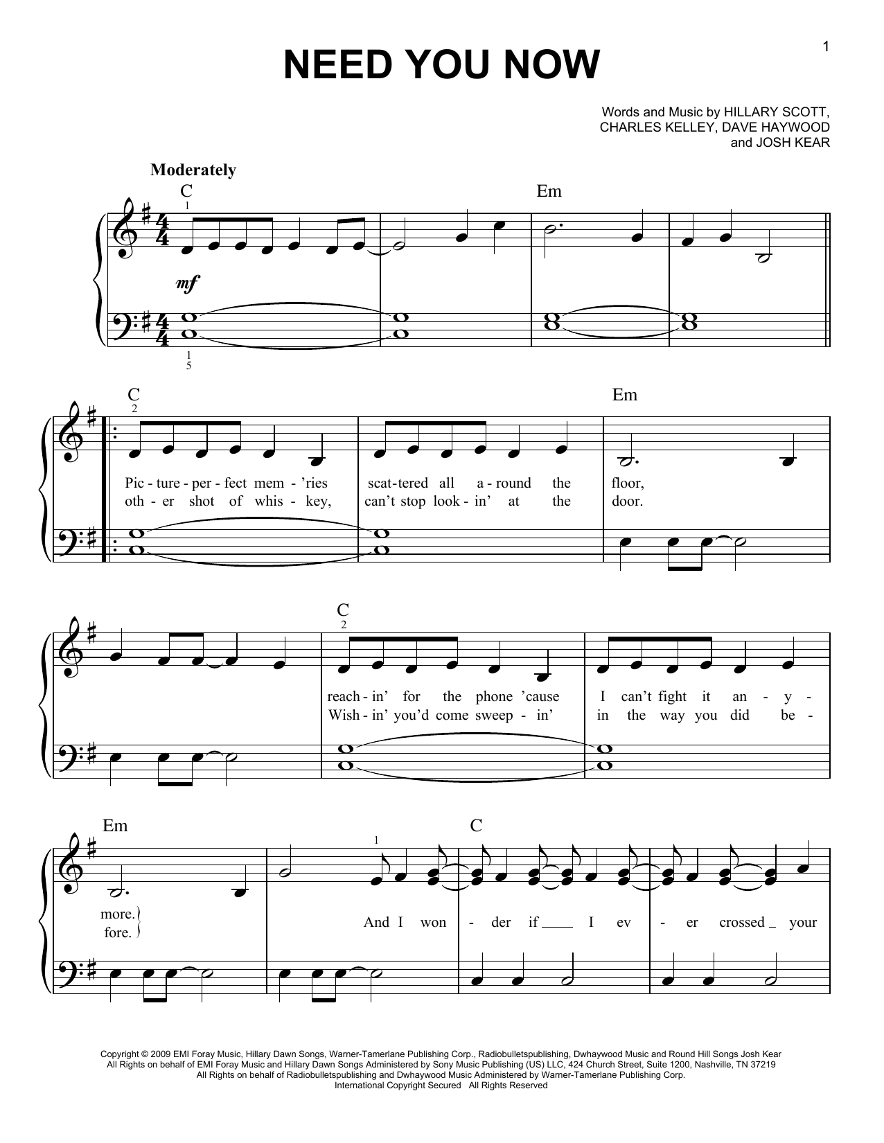 Need You Now (Very Easy Piano) von Lady A