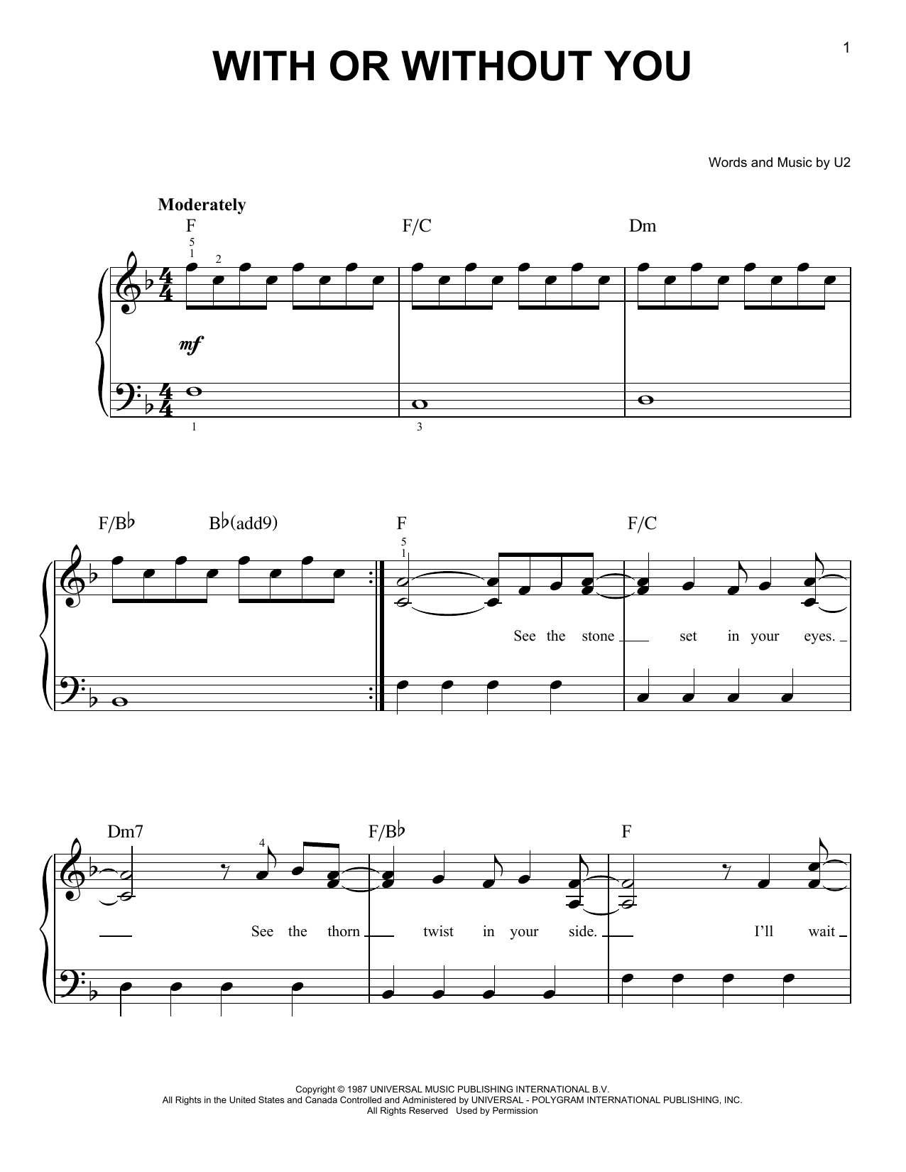 With Or Without You (Very Easy Piano) von U2