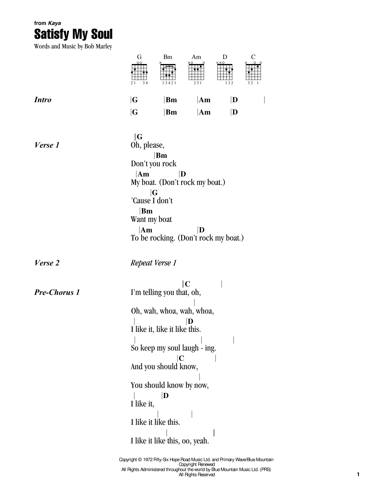 Satisfy My Soul (Guitar Chords/Lyrics) von Bob Marley