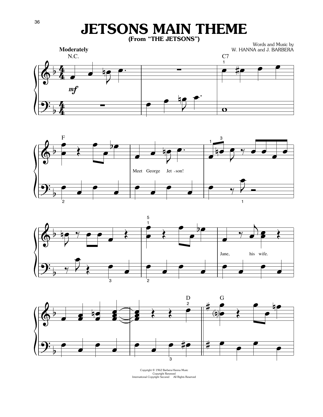 Jetsons Main Theme (Big Note Piano) von Hoyt Curtin