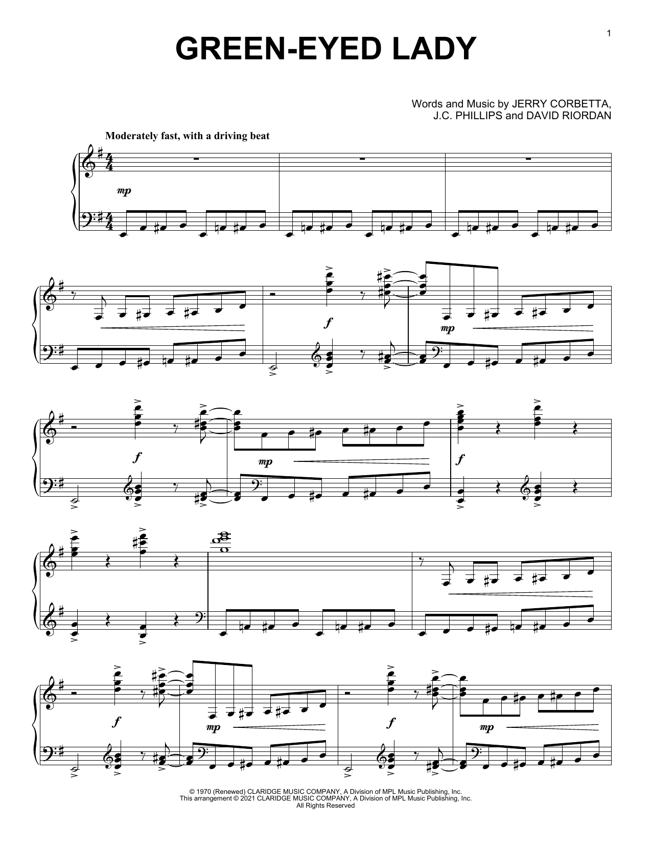 Green-Eyed Lady [Classical version] (arr. David Pearl) (Piano Solo) von Sugarloaf