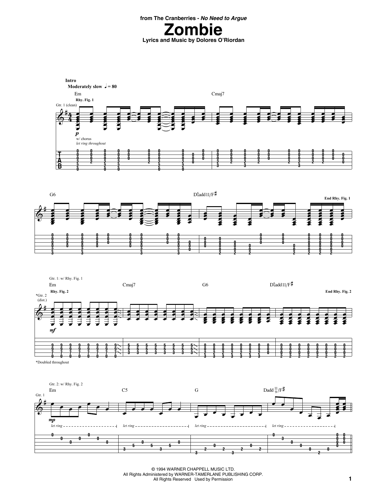 Zombie (Guitar Tab) von The Cranberries