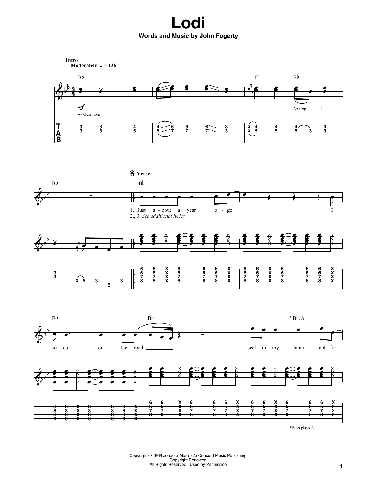 Lodi (Guitar Tab (Single Guitar)) von Creedence Clearwater Revival