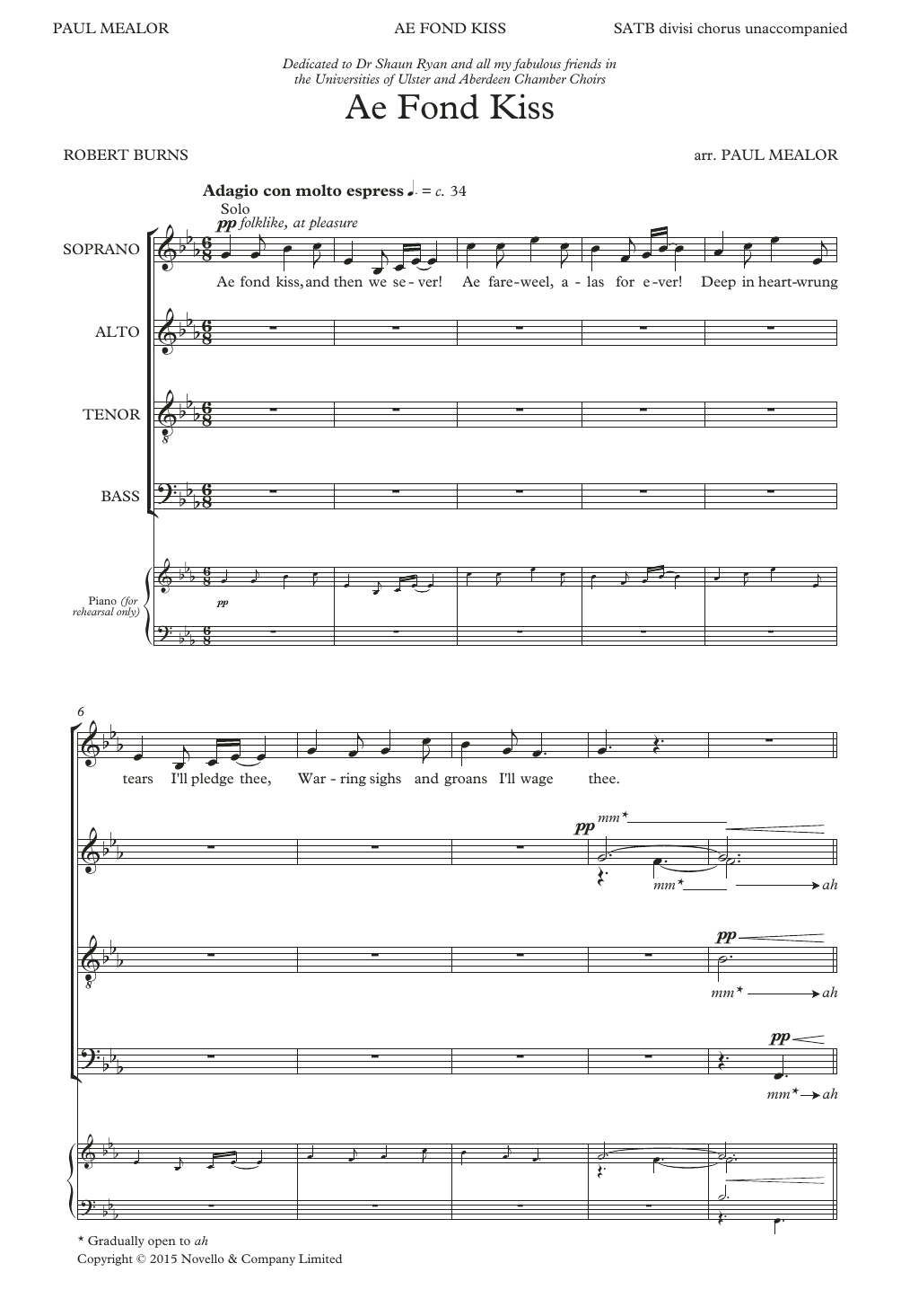 Ae Fond Kiss (arr. Paul Mealor) (SATB Choir) von Robert Burns