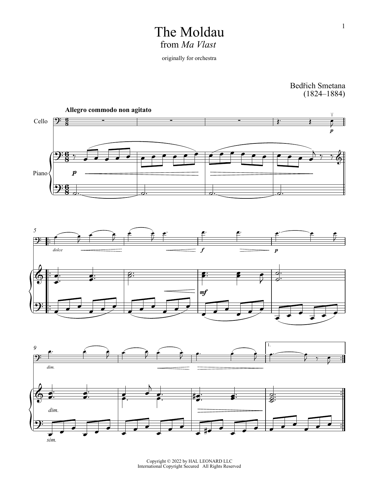 The Moldau (Cello and Piano) von Bedrich Smetana