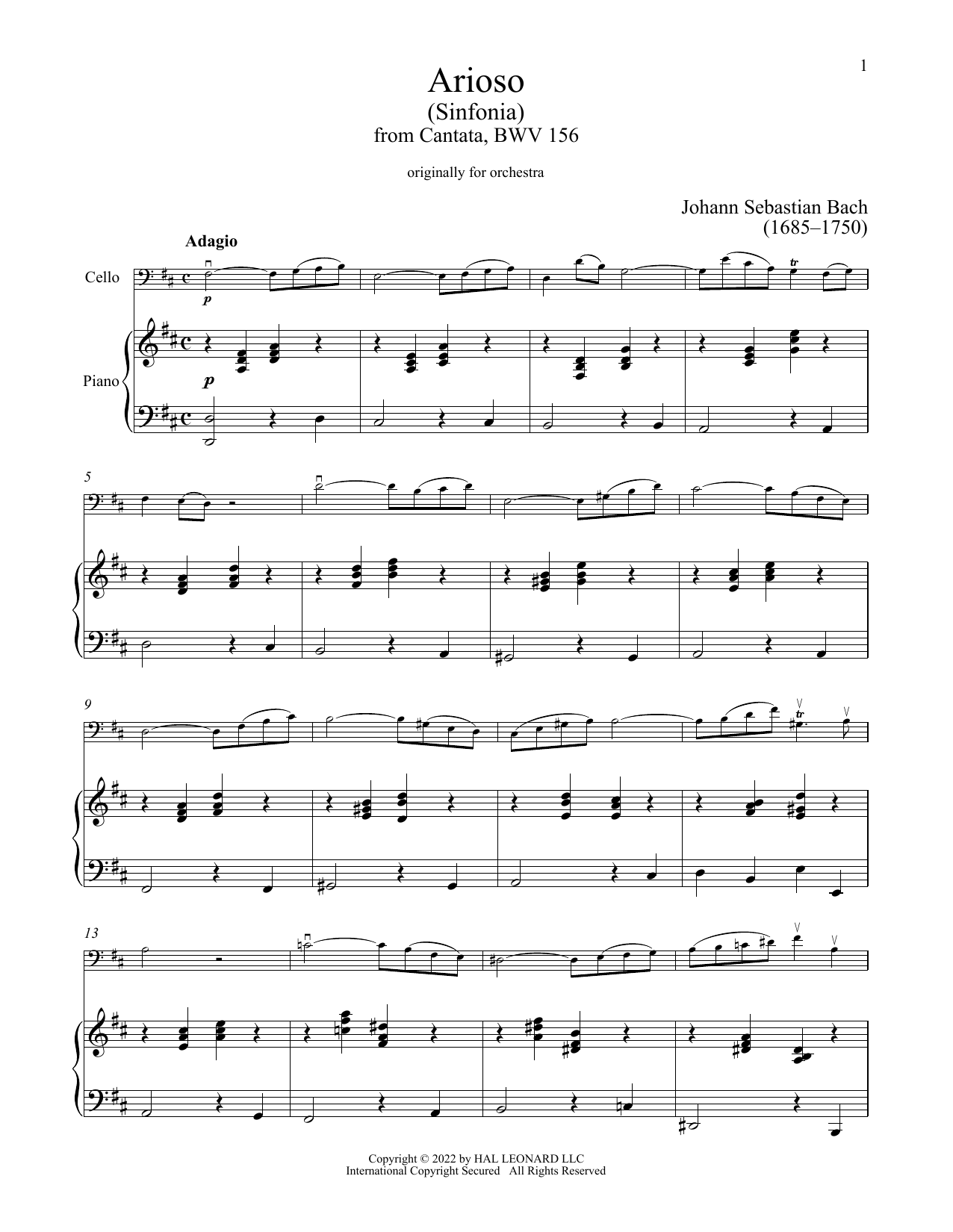 Arioso (Cello and Piano) von Johann Sebastian Bach