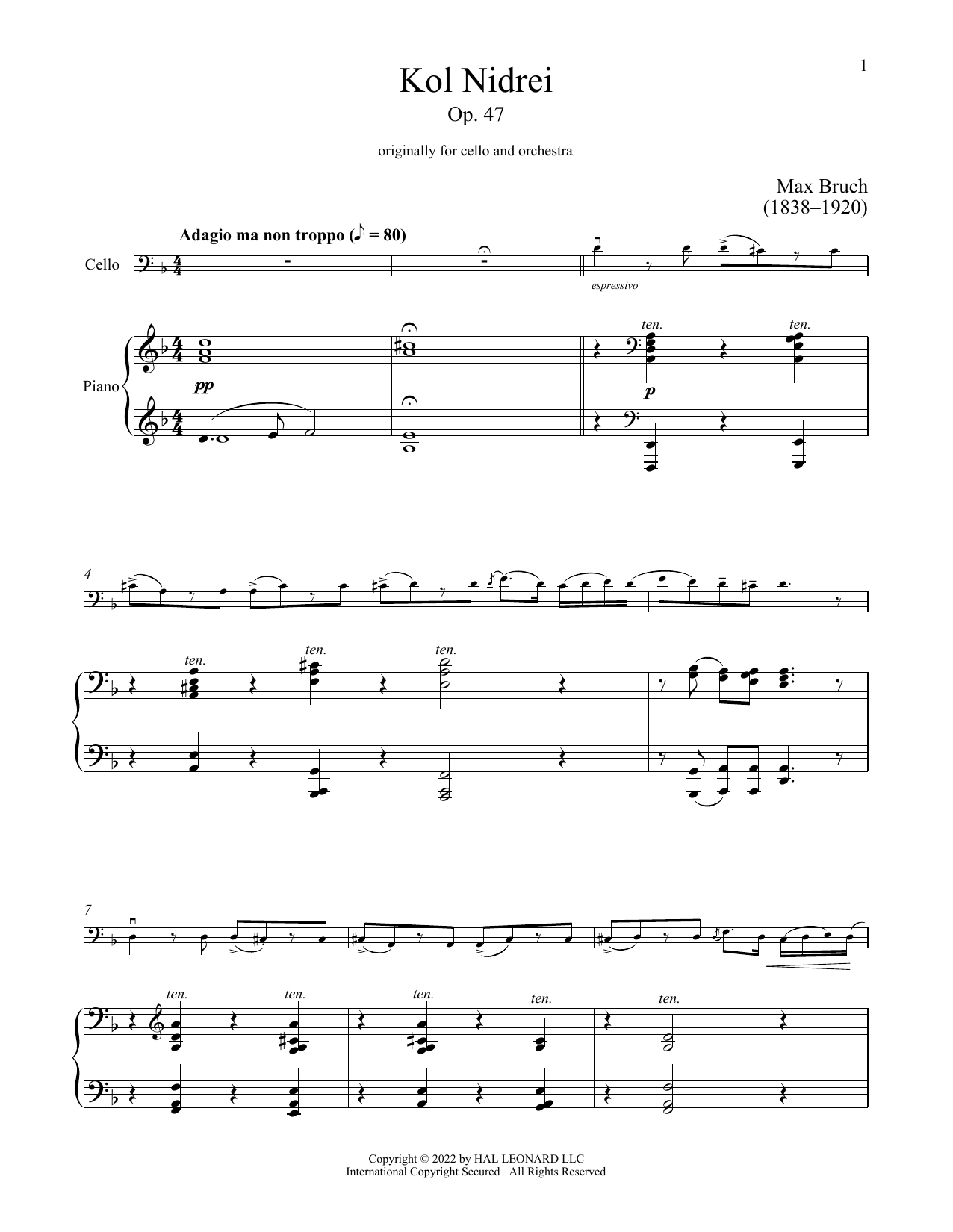 Kol Nidrei, Op. 47 (Cello and Piano) von Max Bruch