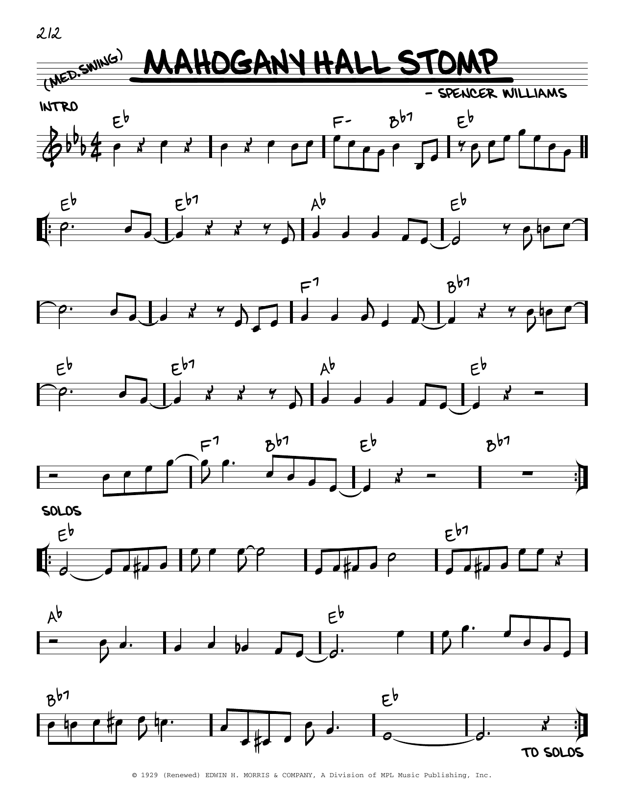 Mahogany Hall Stomp (Real Book  Melody, Lyrics & Chords) von Spencer Williams